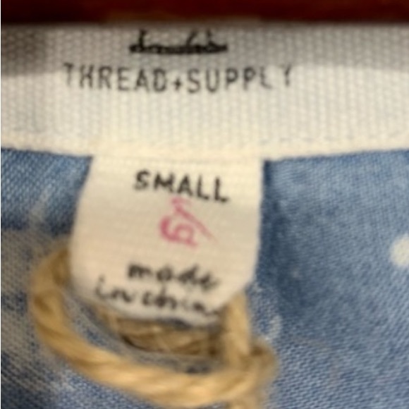 Thread & Supply Retro Acid Wash Blue Cuffed Short Sleeve V-Neck Popover Shirt - Picture 8 of 14